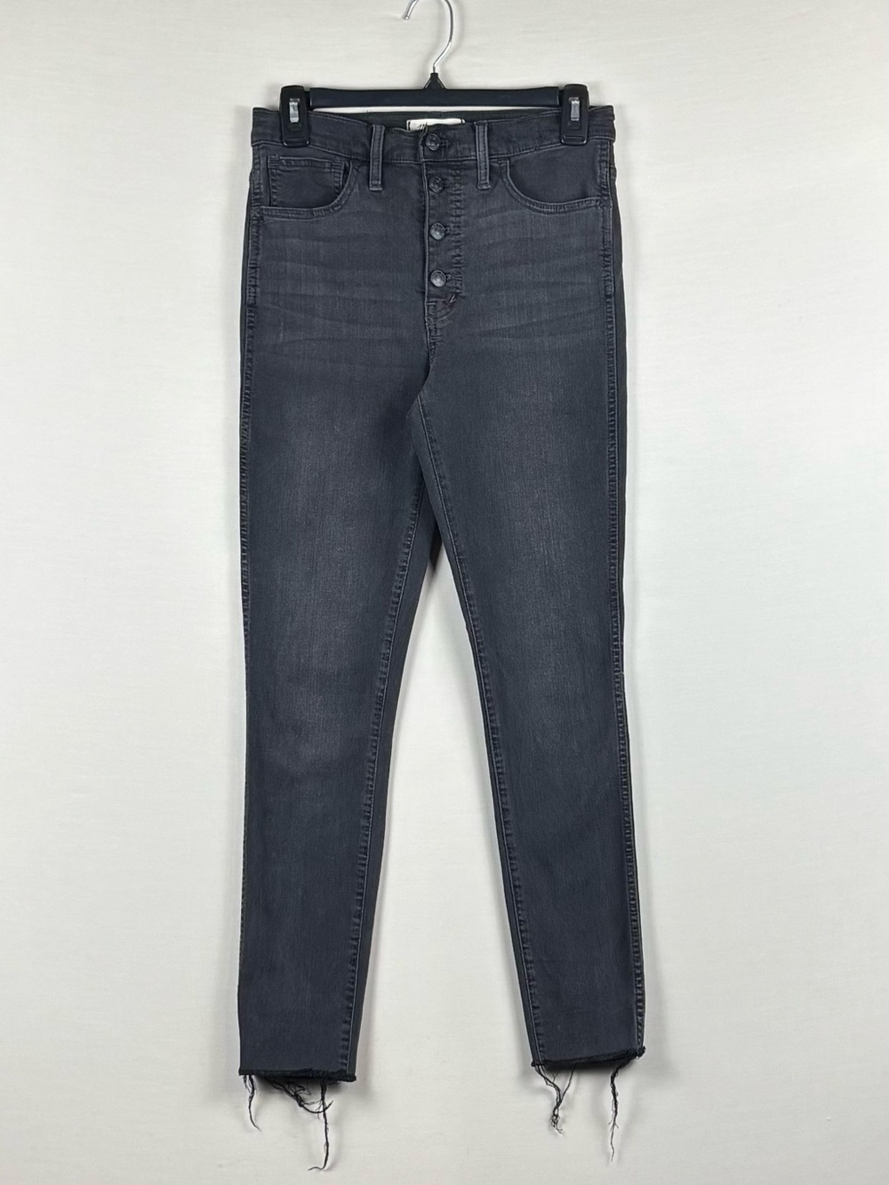 Madewell Berkeley Black 10” High Rise Skinny Jeans 27 Button Fly Raw Hem